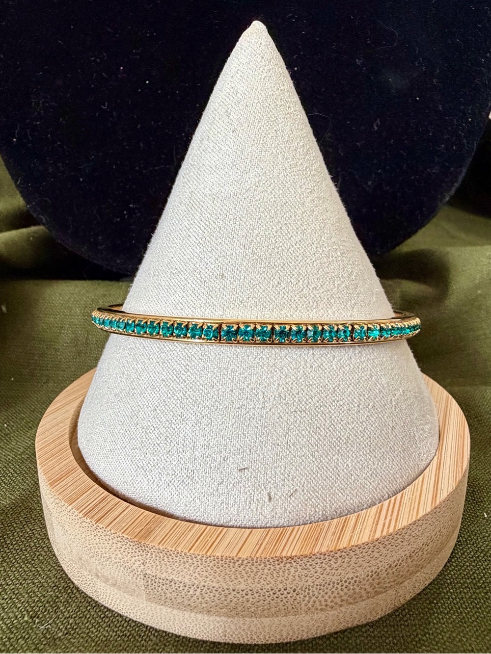 Kenneth Jay Lane Gold Peacock Rhinestone Trim Bangle Vintage